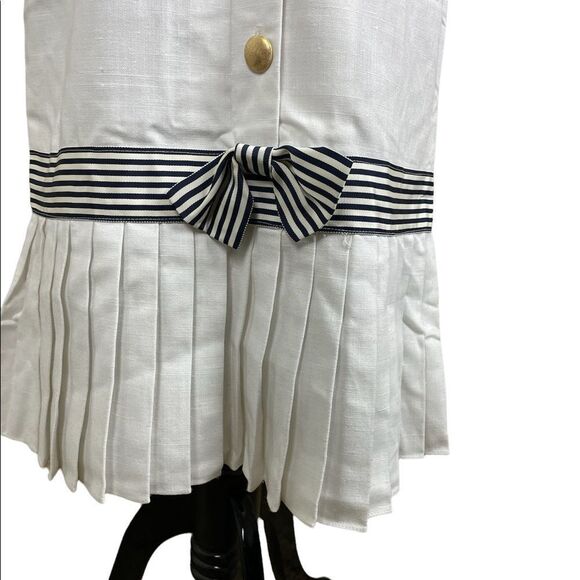 Vintage Patty O'Neil White and Blue Button Down Pleated Bottom Dress.sz 6 - Picture 4 of 8